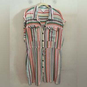 3/$20 Time And Tru Linen Blend Stripe Tie Waist Midi Dress 3XL
